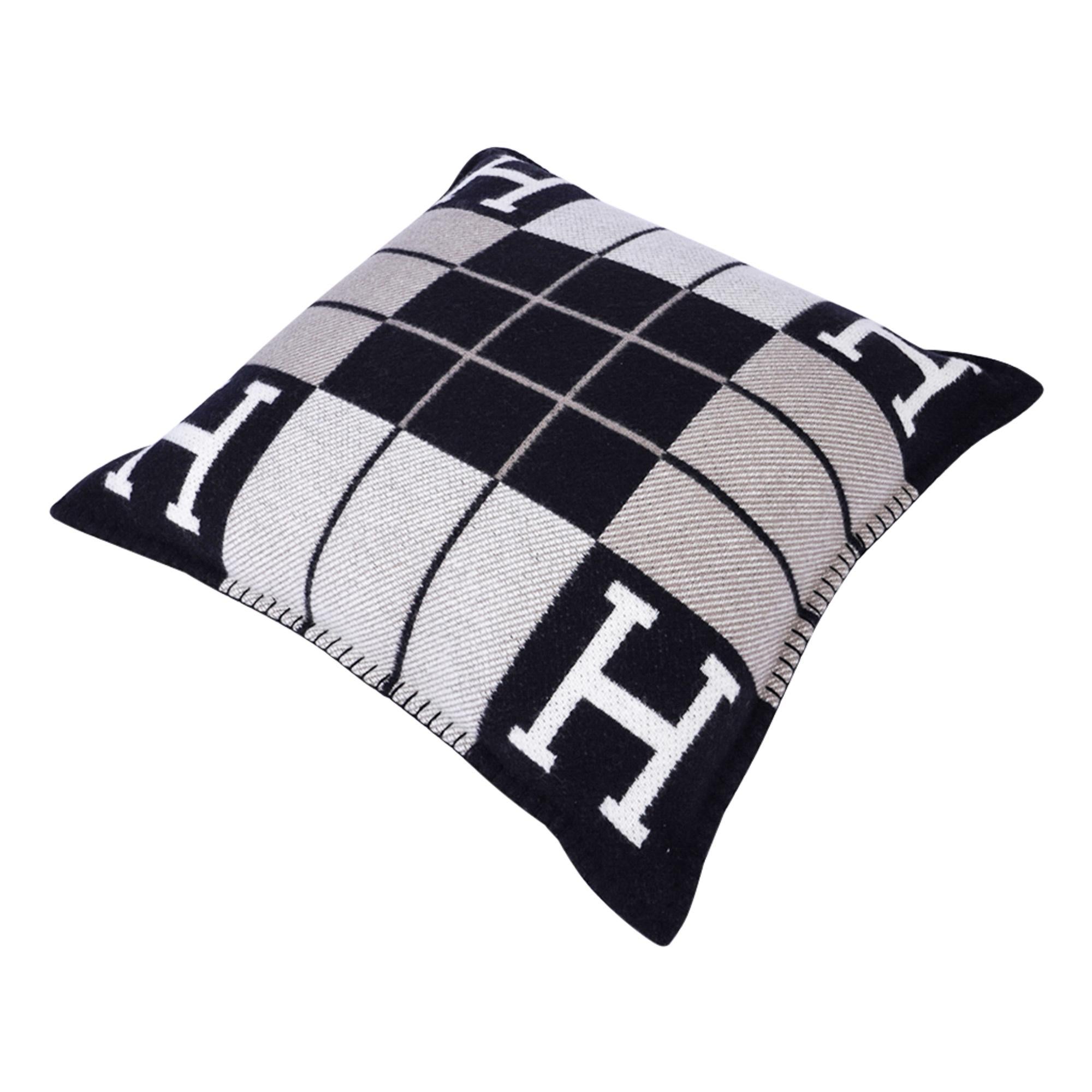 Women's or Men's Hermes Cushion Avalon III Black / Ecru Small Model Throw Pillow Set of Two