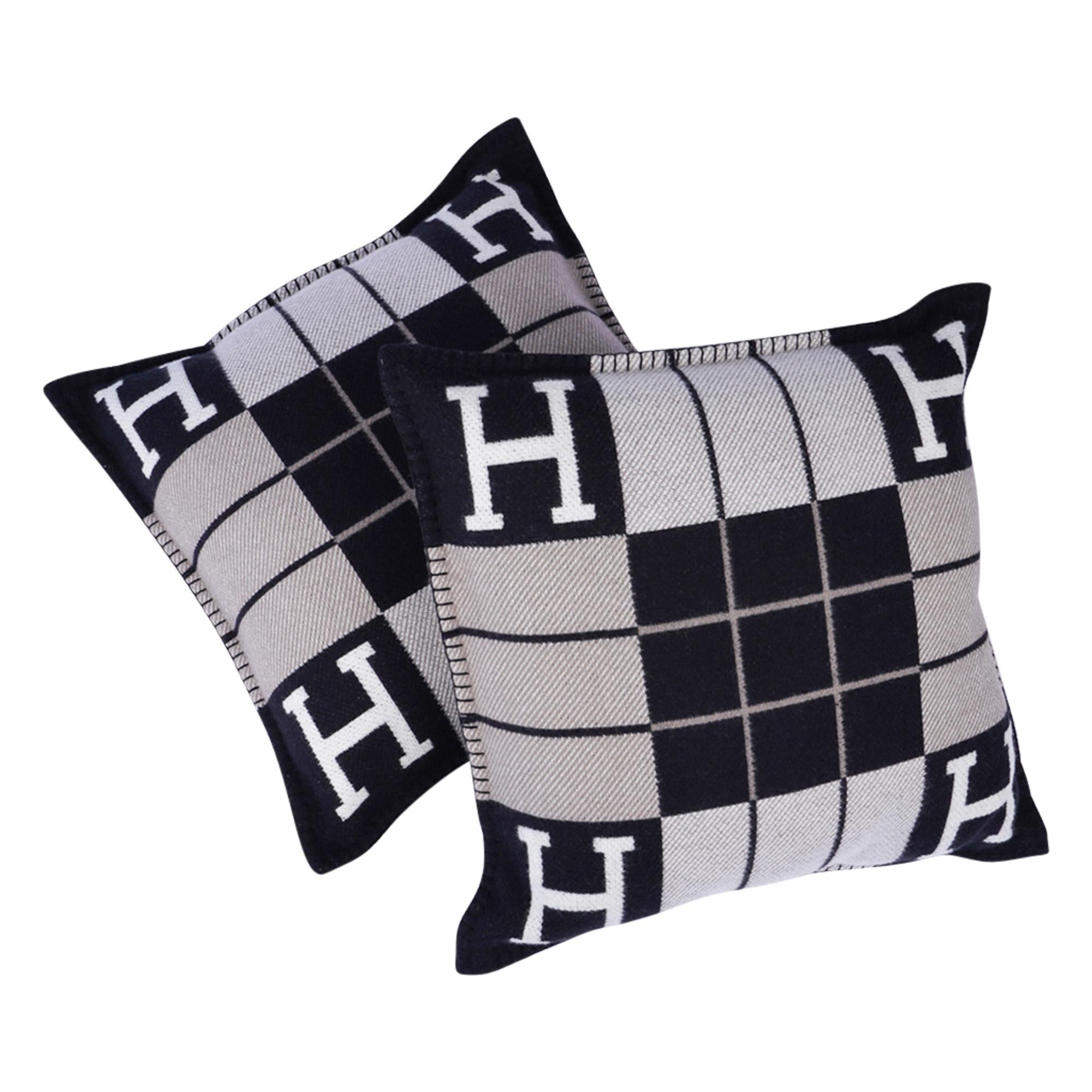 Hermes Cushion Avalon III Black / Ecru Small Model Throw Pillow Set of Two 1
