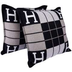 Hermes Cushion Avalon III Black / Ecru Small Model Throw Pillow Set of Two