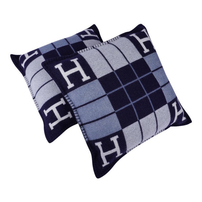 Hermes Cushion Avalon III Blue Caban / Ecru Small Model Throw Pillow