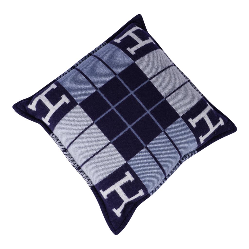 Women's or Men's Hermes Cushion Avalon III Blue Caban / Ecru Small Model Throw Pillow Set of Two
