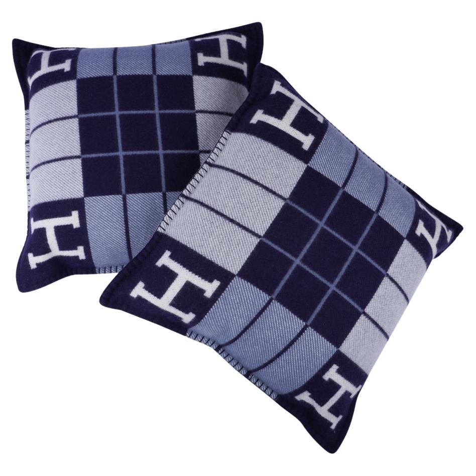 Hermes Cushion Avalon III Blue Small Model Throw Pillow Set of Two For Sale