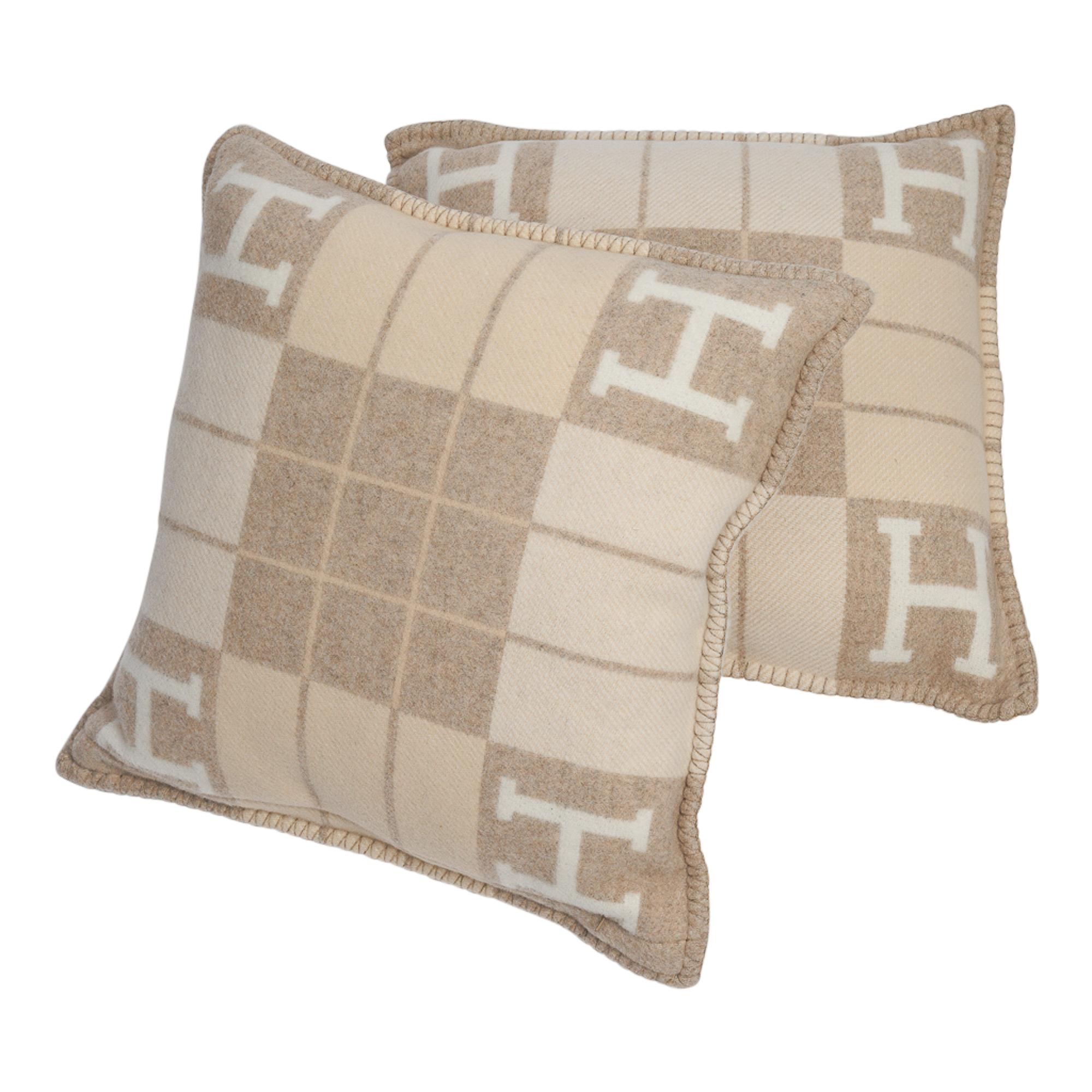 Beige Hermes Cushion Avalon III PM H Coco and Camomille Throw Pillow Set of Two
