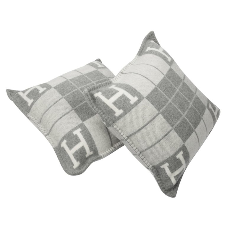 Hermes Cushion Avalon III PM H Ecru Gris Clair Throw Pillow Set of Two at 1stDibs