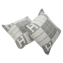 Hermes Cushion Avalon III PM H Ecru Gris Clair Throw Pillow Set of Two