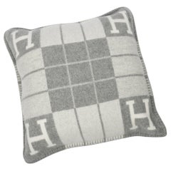 Hermes Cushion Avalon III PM H Ecru Gris Clair Throw Pillow