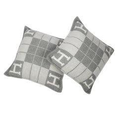 Hermes Kissen Avalon III PM H Ecru Gris Clair Throw Pillow Set von zwei