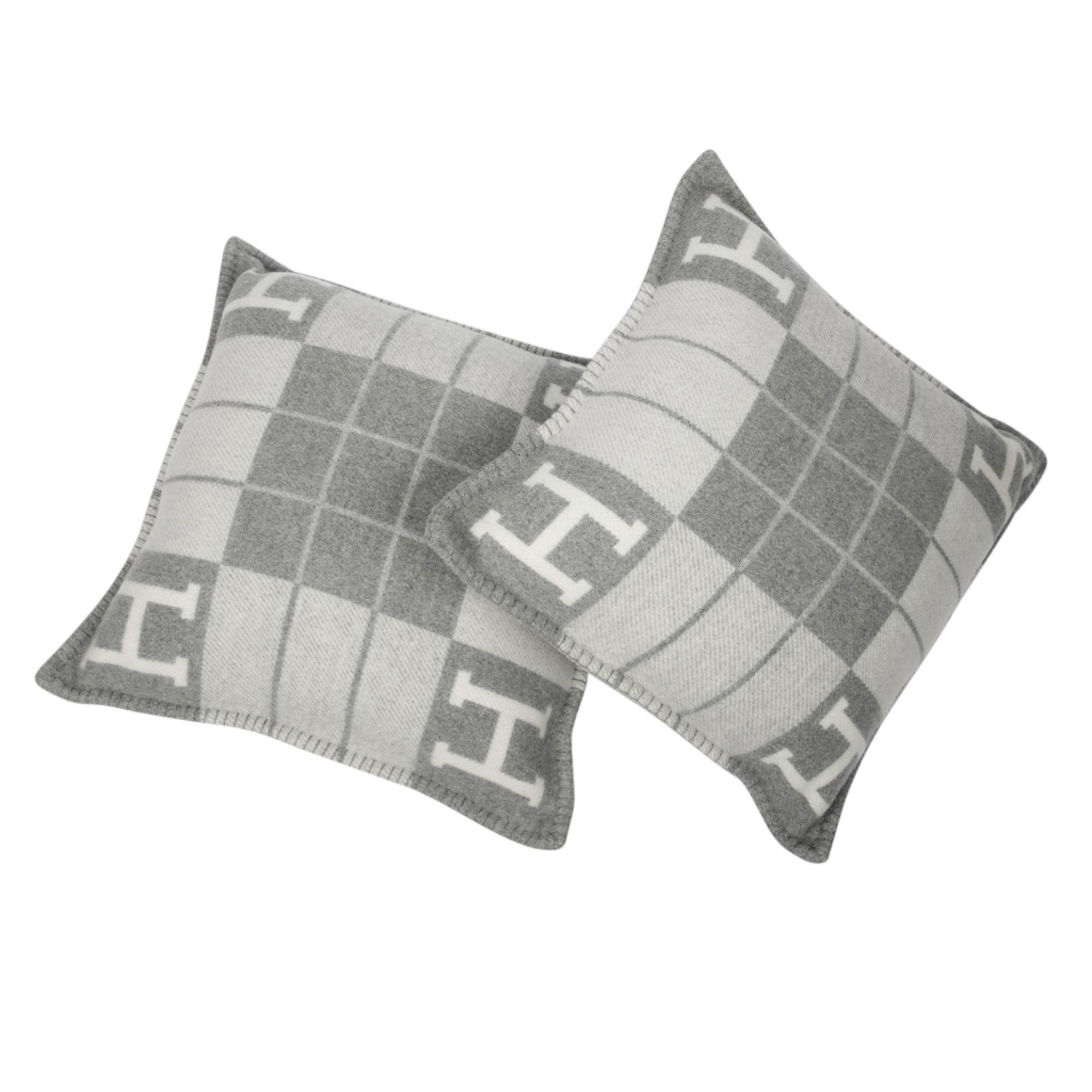 Hermes Cushion Avalon III PM H Ecru Gris Clair Throw Pillow Set of Two