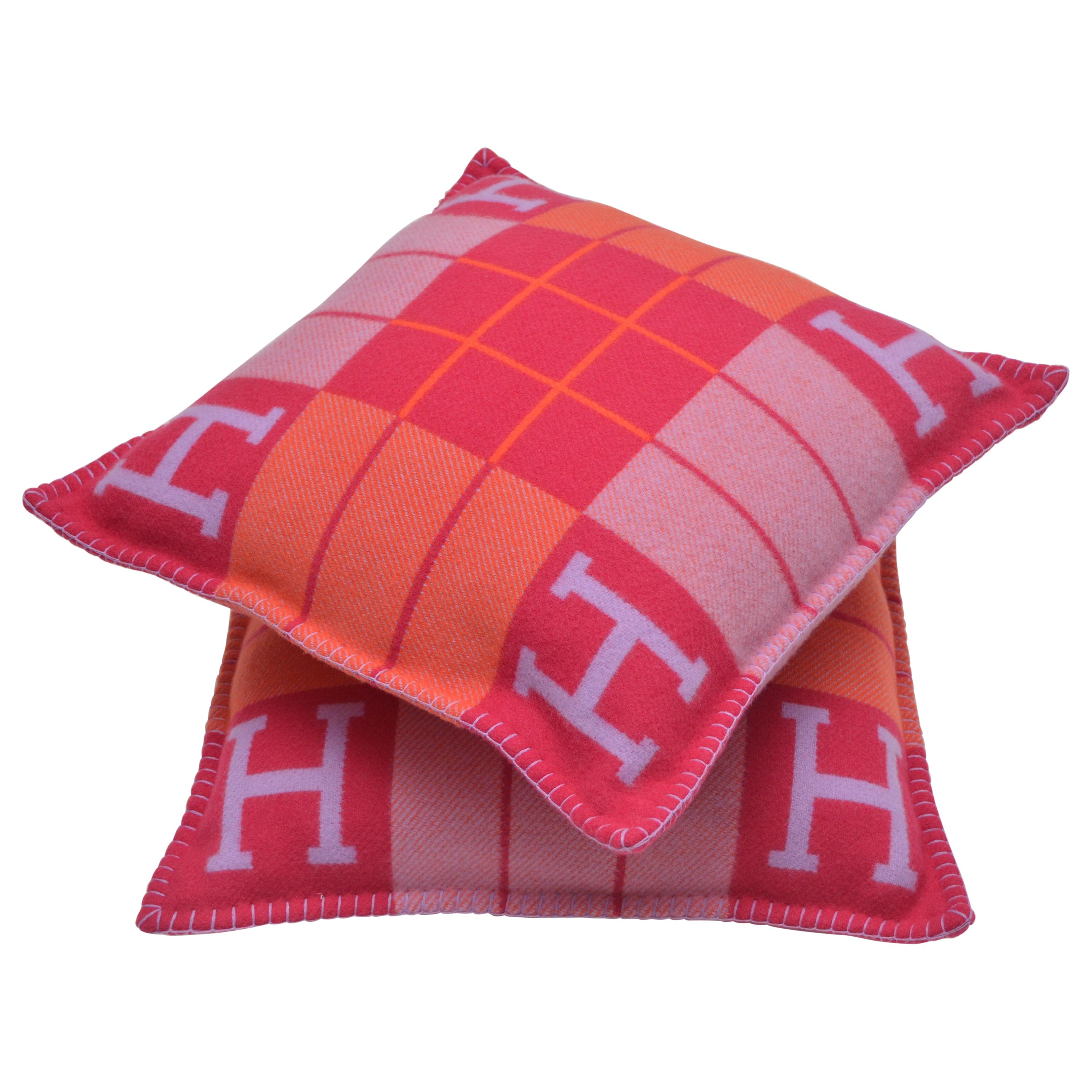 Hermes Cushion Avalon III  PM Merino Fuchsia  Pillow Cushion Set /Two  New