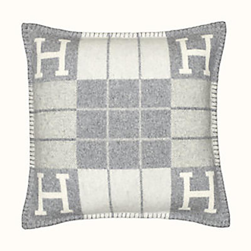 Gray Hermès Cushion Avalon Iii Pm Signature H Ecru Gris Clair Throw Pillow For Sale