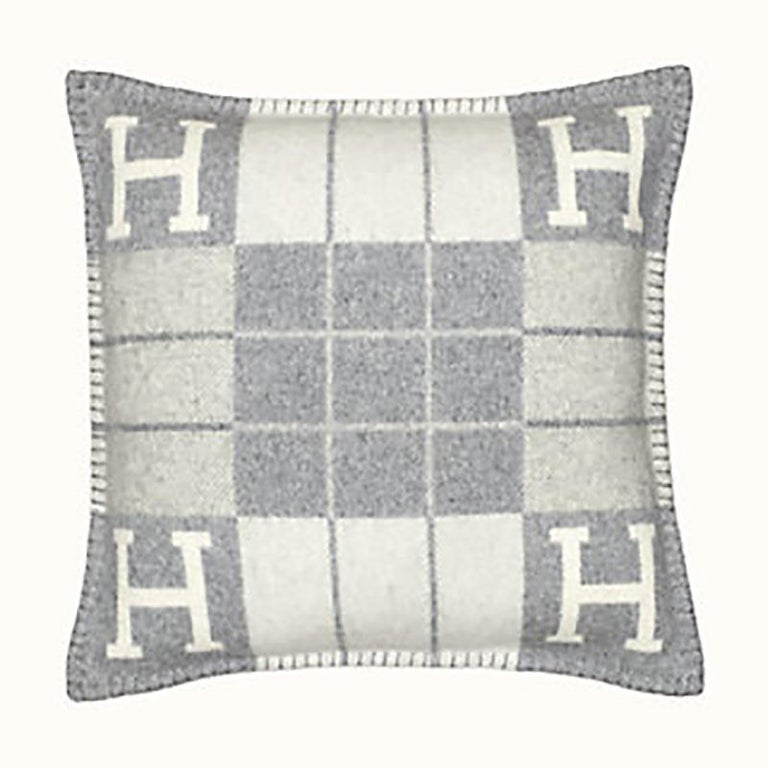 Hermès Cushion Avalon Iii Pm Signature H Ecru Gris Clair Throw Pillow