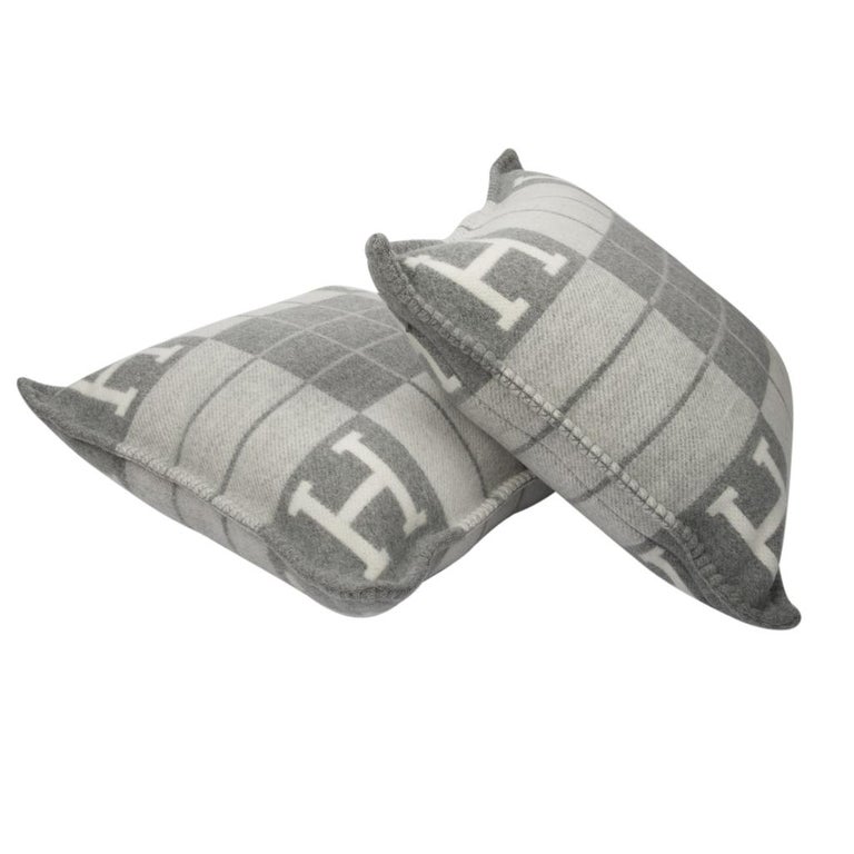 Hermes Cushion Avalon III PM H Ecru Gris Clair Throw Pillow / More Than