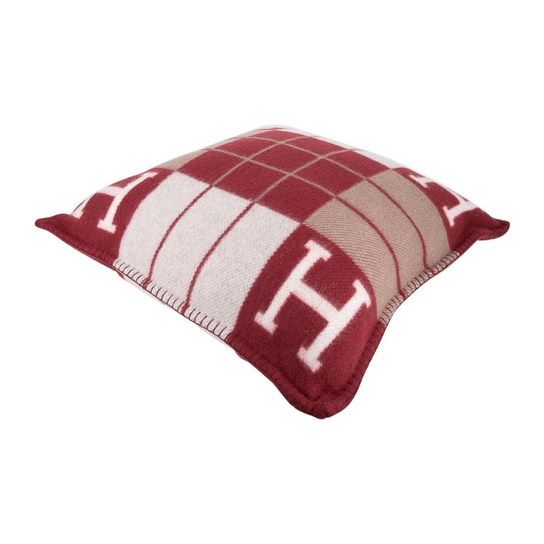Hermes Cushion Avalon III Rouge H / Ecru Small Model Throw Pillow For