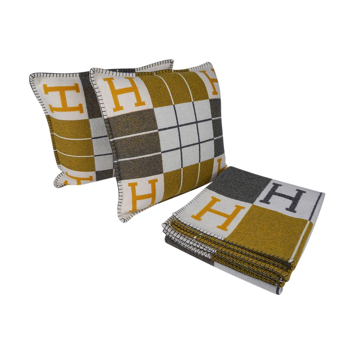 Hermes Cushion Avalon III Soleil / Gris Small Model Throw Pillow Set of Two For Sale 1