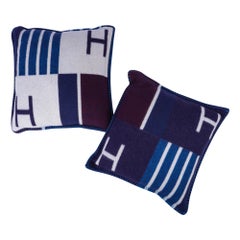 Hermes Cushion Avalon Vibration Blue Marine Small Model Throw Pillow Set of Two