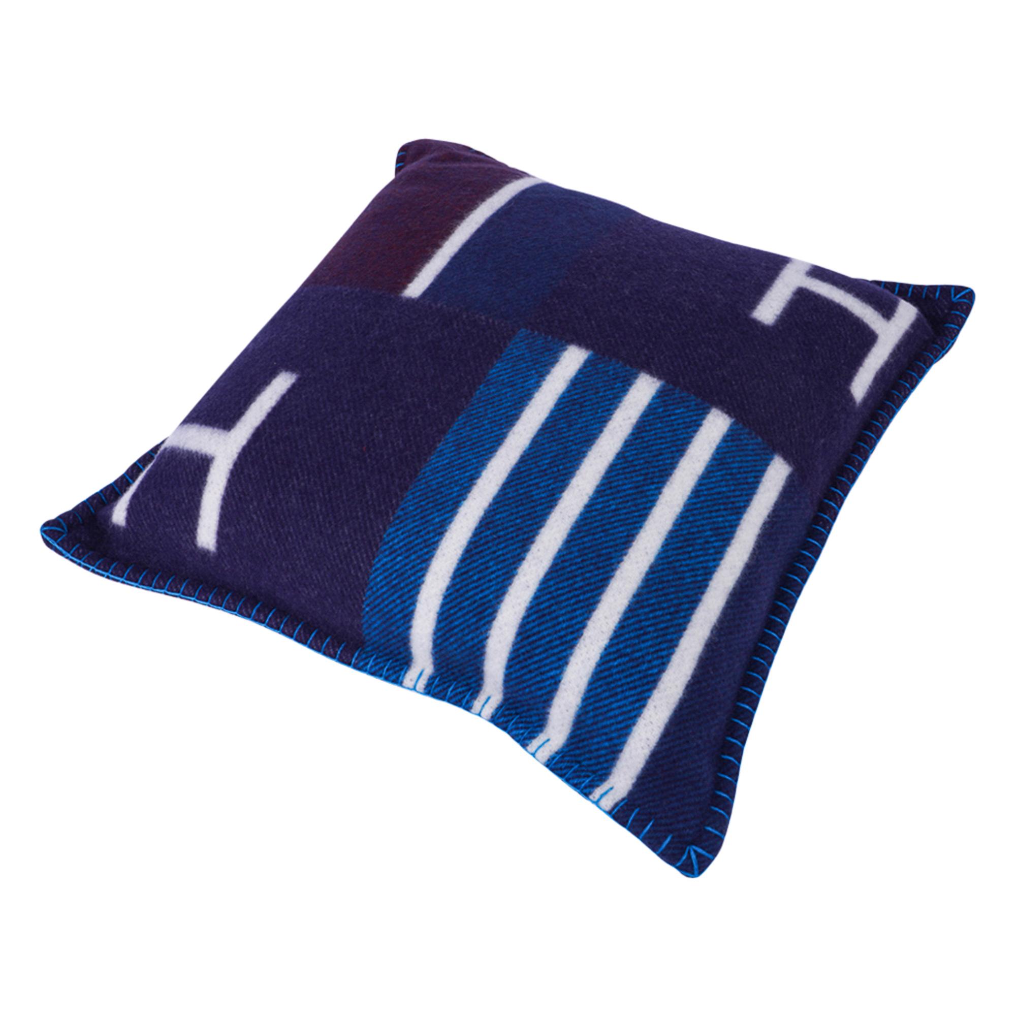 Women's or Men's Hermes Cushion Avalon Vibration Blue Marine Small Model Throw Pillow Set of Two