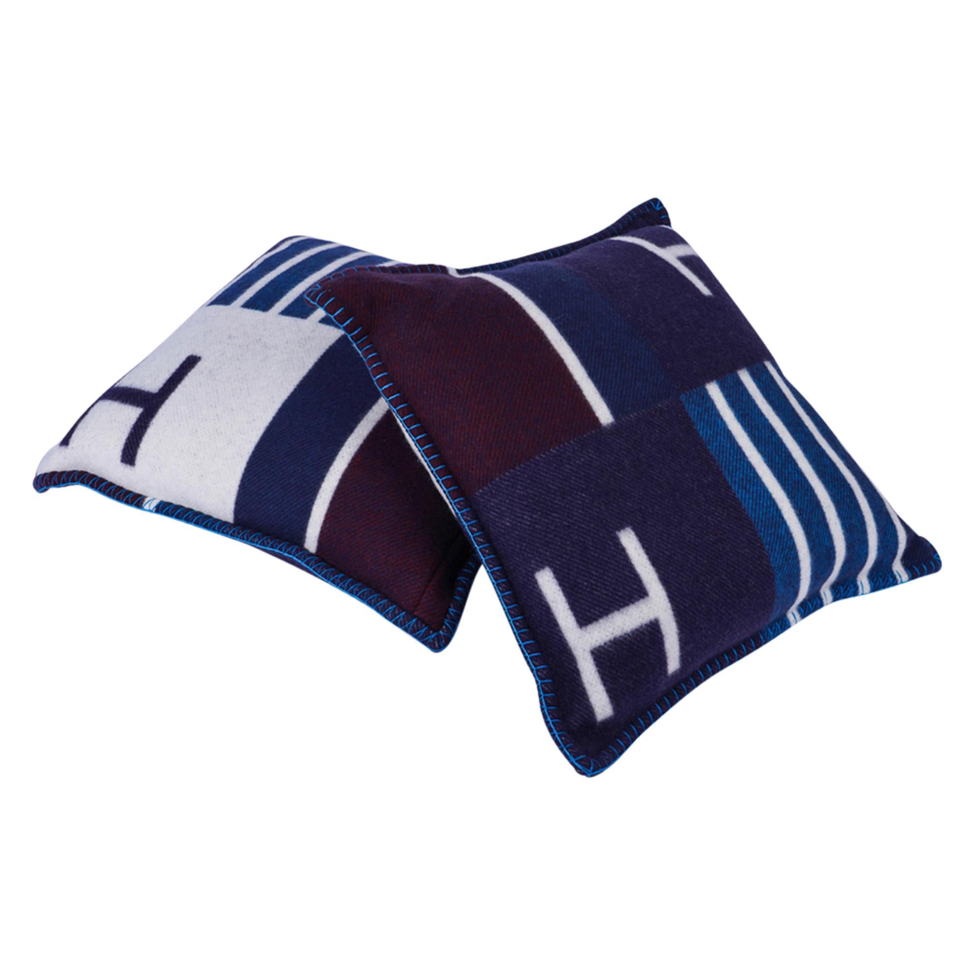 Hermes Cushion Avalon Vibration Blue Marine Small Model Throw Pillow Set of Two 2