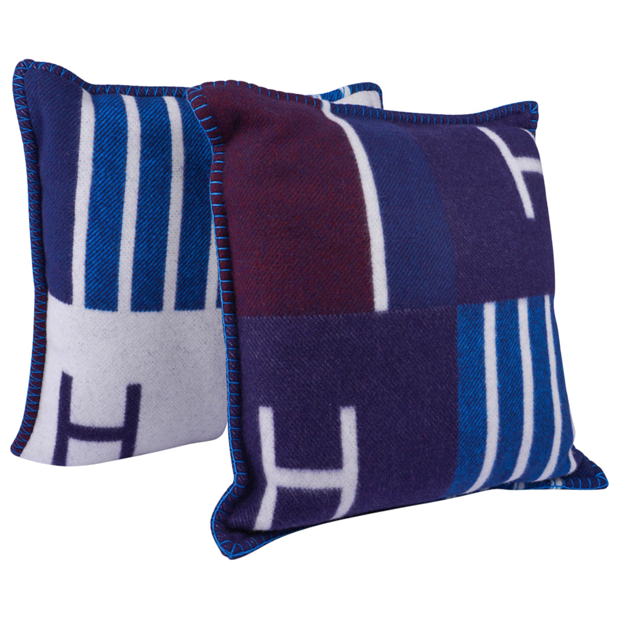 Hermes Cushion Avalon Vibration Blue Marine Small Model Throw Pillow Set of Two