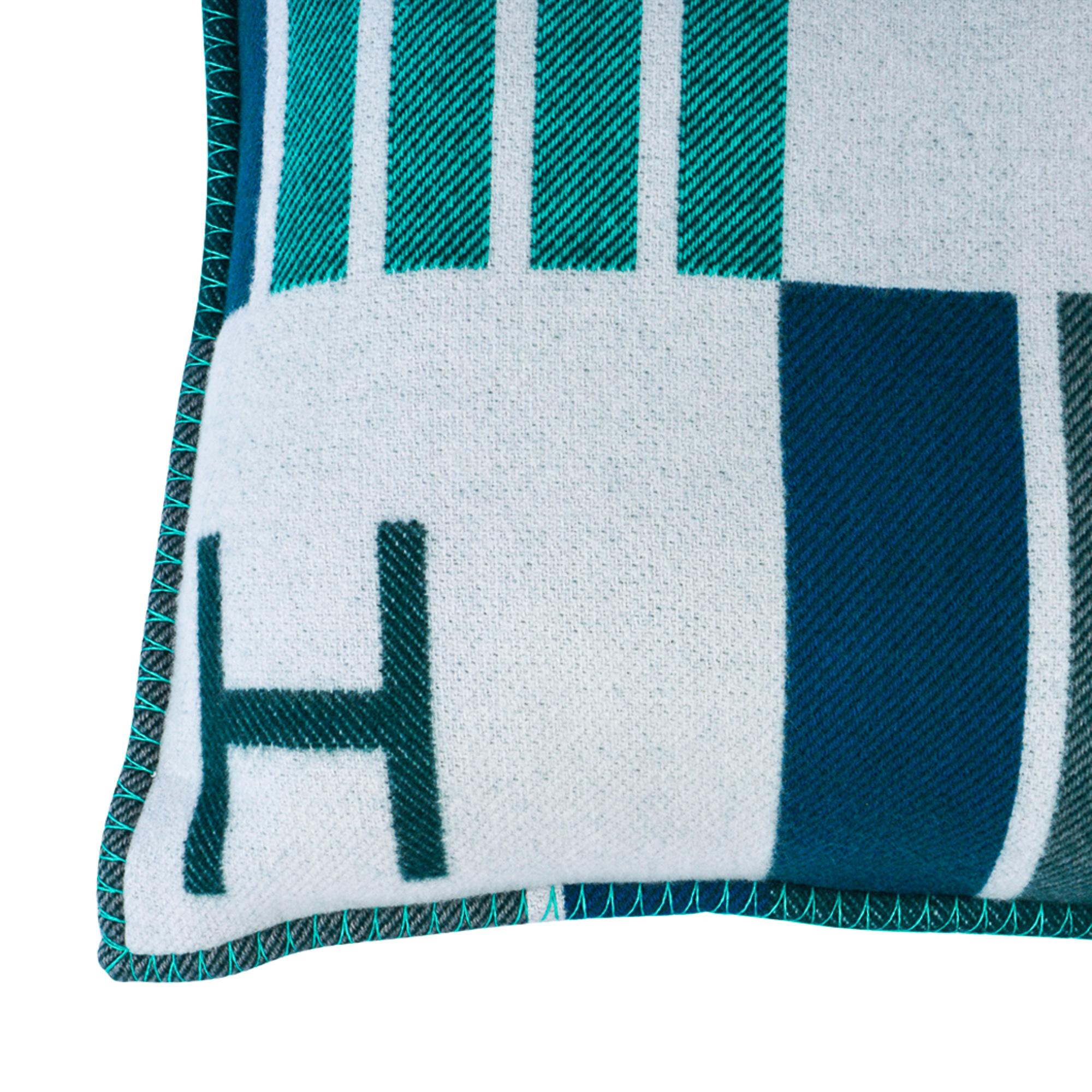 Women's or Men's Hermes Cushion Avalon Vibration Vert Small Model Throw Pillow Set of Two