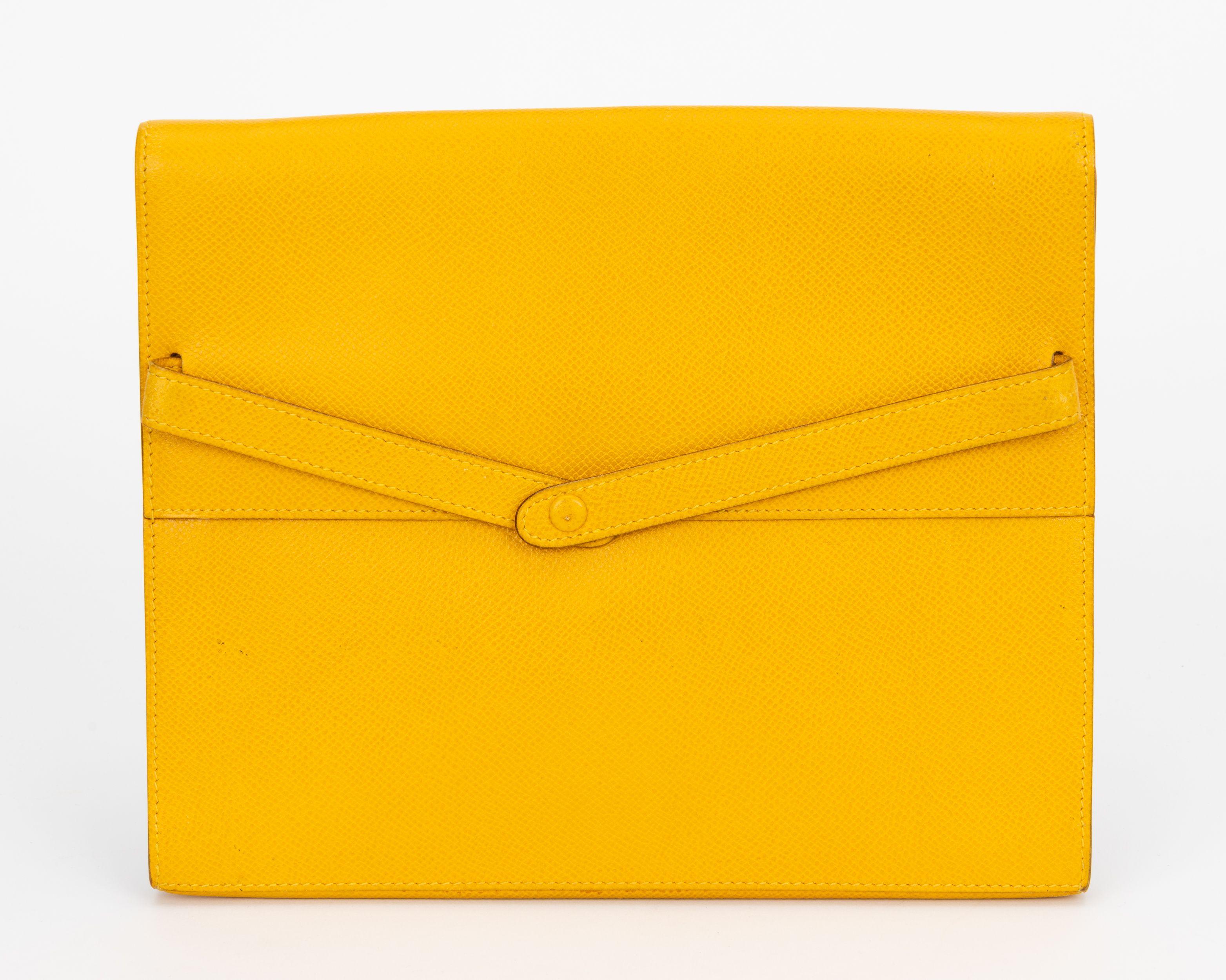 Hermès Custom Painted Yellow Clutch In Excellent Condition In West Hollywood, CA