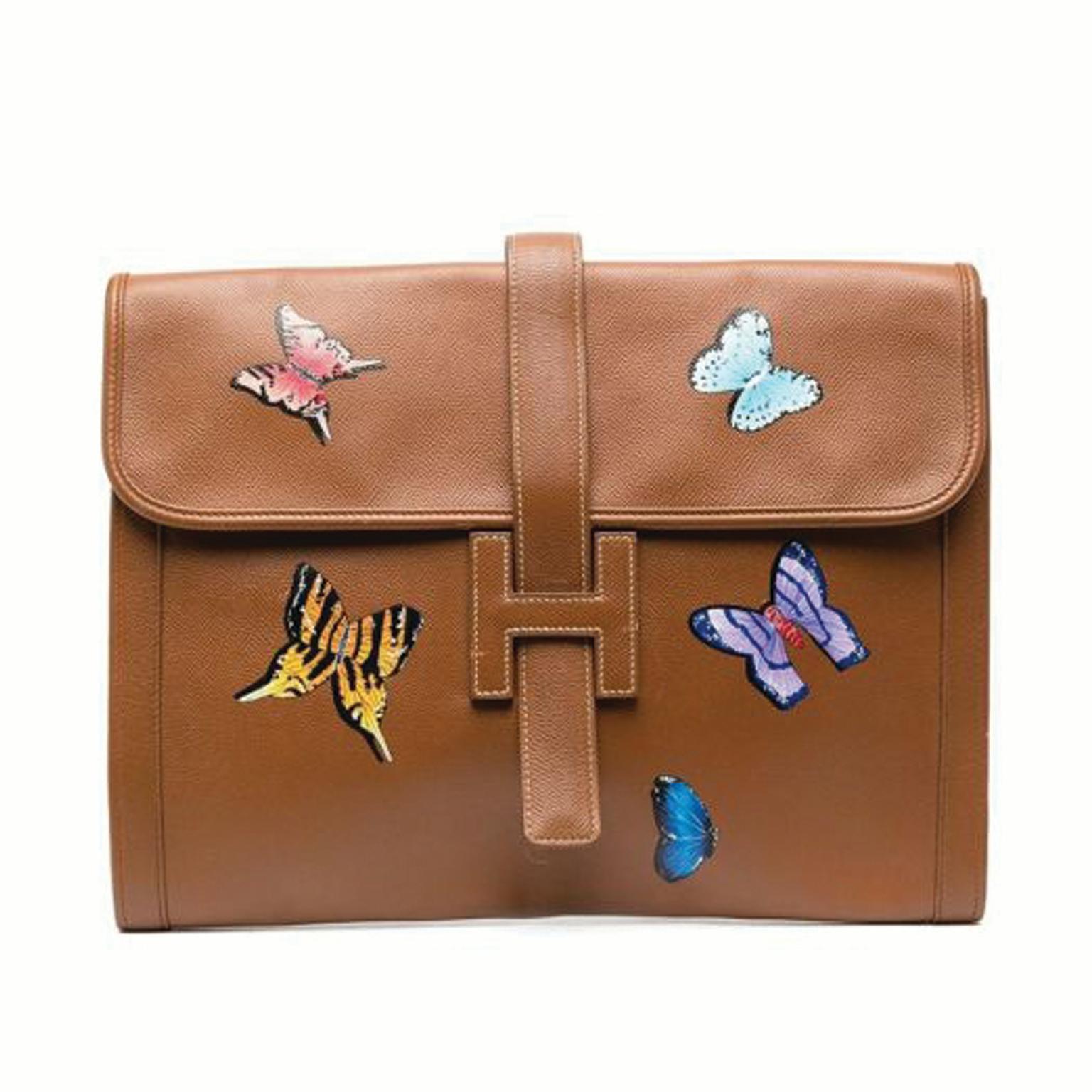 Hermès customised butterfly motif Jige GM clutch In Good Condition In London, GB