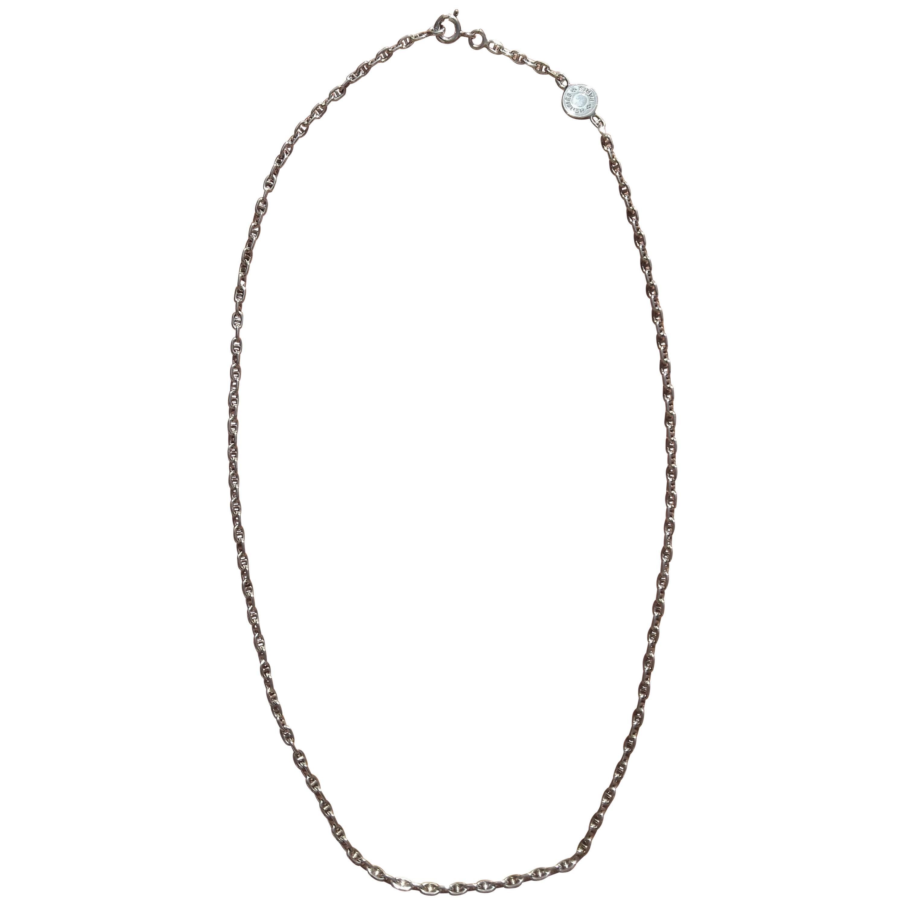 Hermès Cute Mini Chaine d'Ancre Clou de Selle Chain Necklace Silver RARE