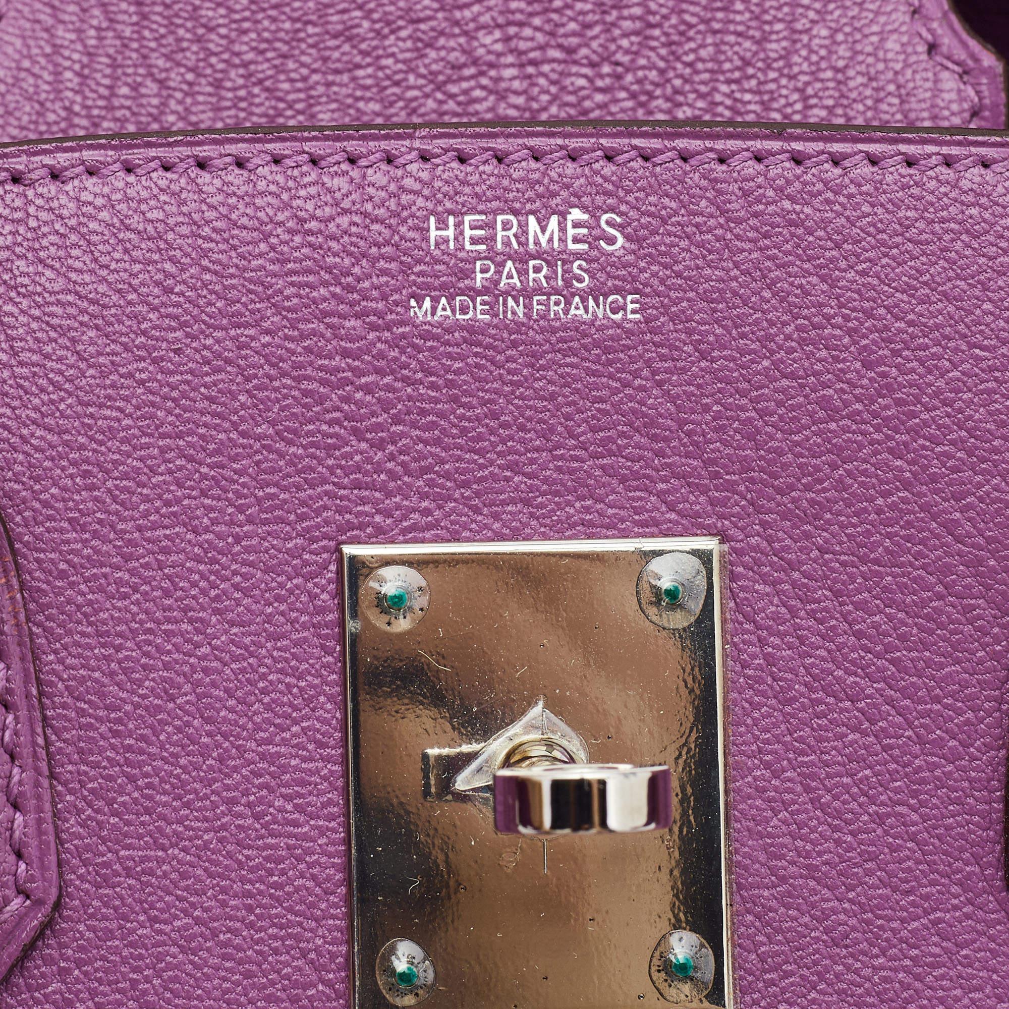 Hermes Cyclamen Chevre Birkin 30 Tasche aus Leder mit Palladium-Finish im Angebot 4