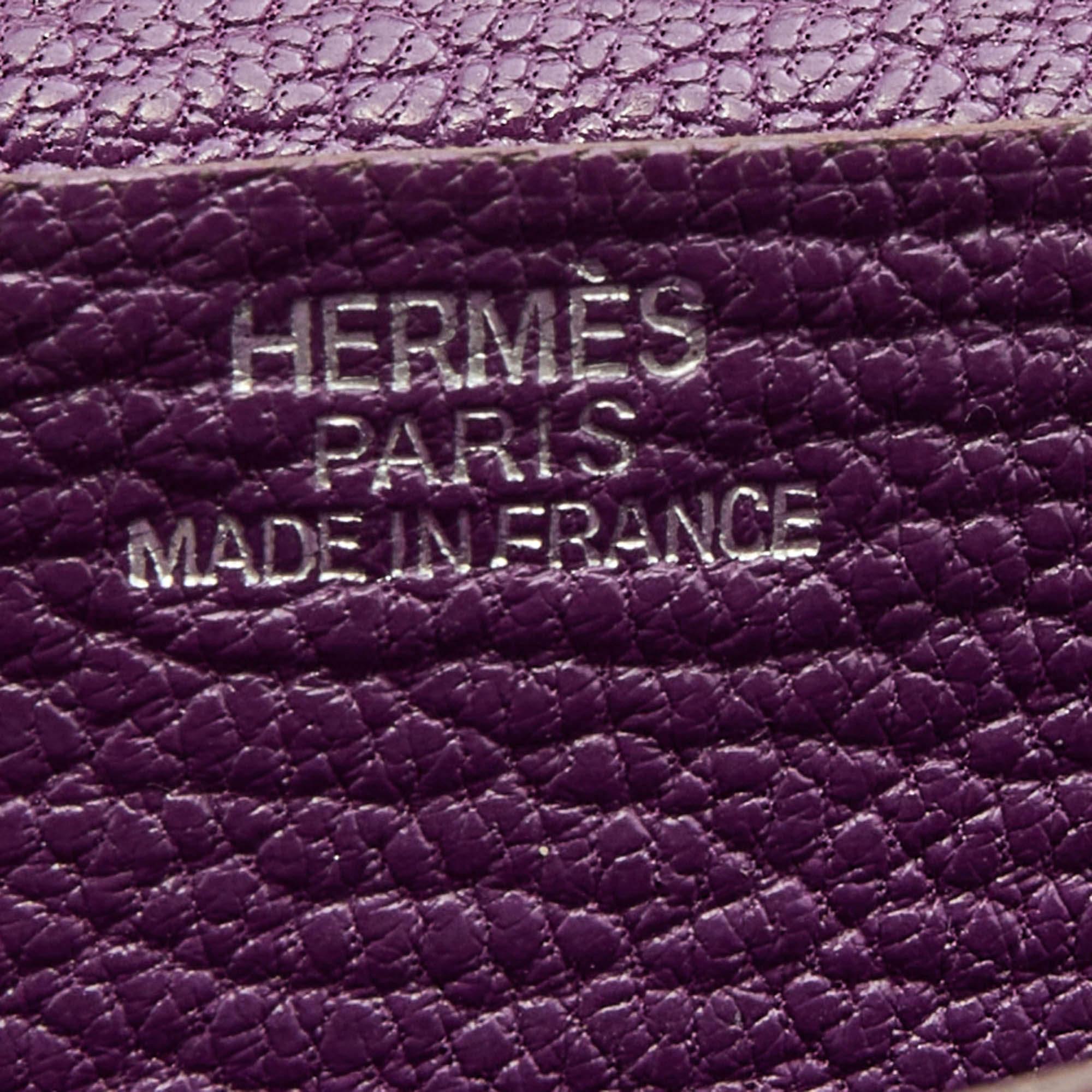 Hermès Cyclamen Chevre Mysore Cuir Palladium Finish Bearn Wallet en vente 6