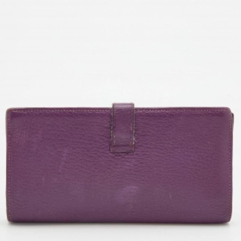 Gray Hermès Cyclamen Chevre Mysore Leather Palladium Finish Bearn Wallet For Sale