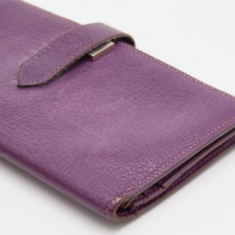 Hermès Cyclamen Chevre Mysore Leather Palladium Finish Bearn Wallet For Sale 2