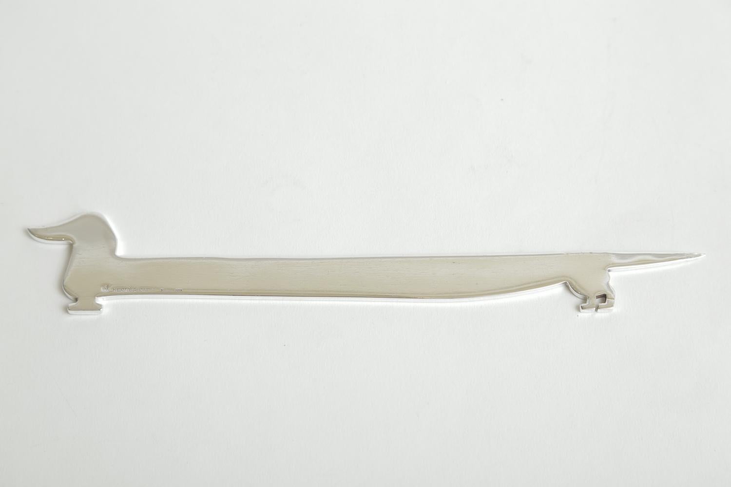 Mid-Century Modern Hermès Dachshund Dog Silver Plate Letter Opener Desk Accessory Vintage Rare