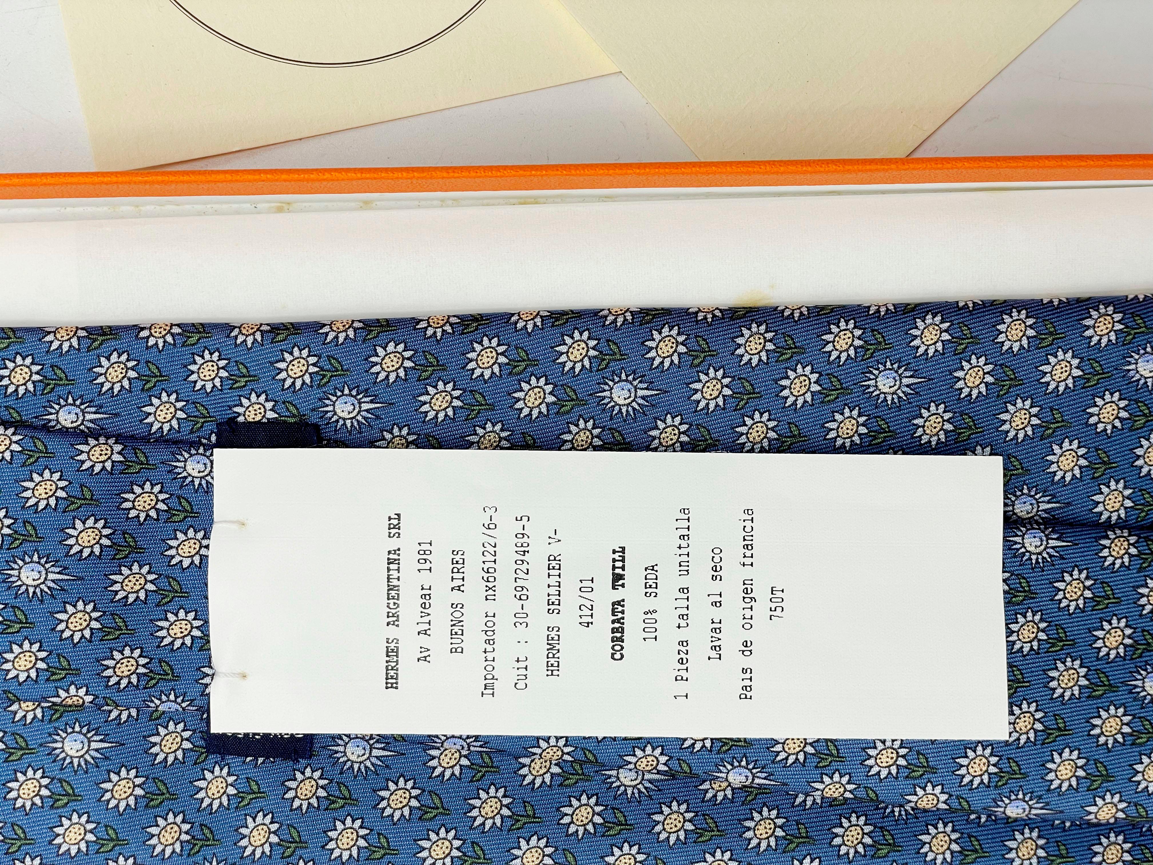 Other Hermes Daisy Print Silk Tie With Original Box And Ribbon For Sale