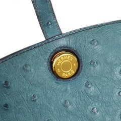 HERMES Dalvy  30 Blue Ostrich Exotic Leather Gold Hardware Top Handle Bag