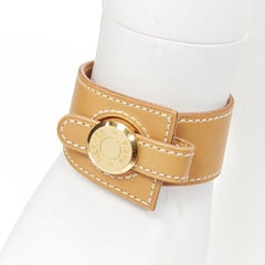 HERMES Dalvy Natural Sable Safran tan leather Seller gold loop charm bangle