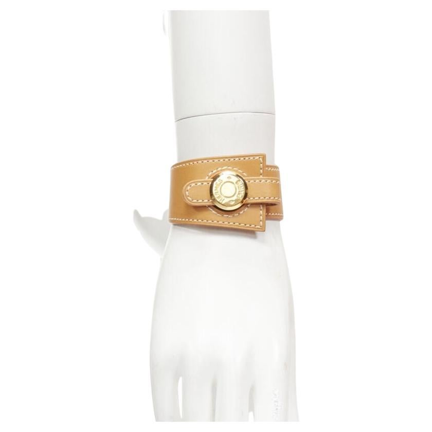 Dalvy Natural Sable Safran Hellbrauner Leder-Armreif mit goldener Schleife von Hermès im Angebot