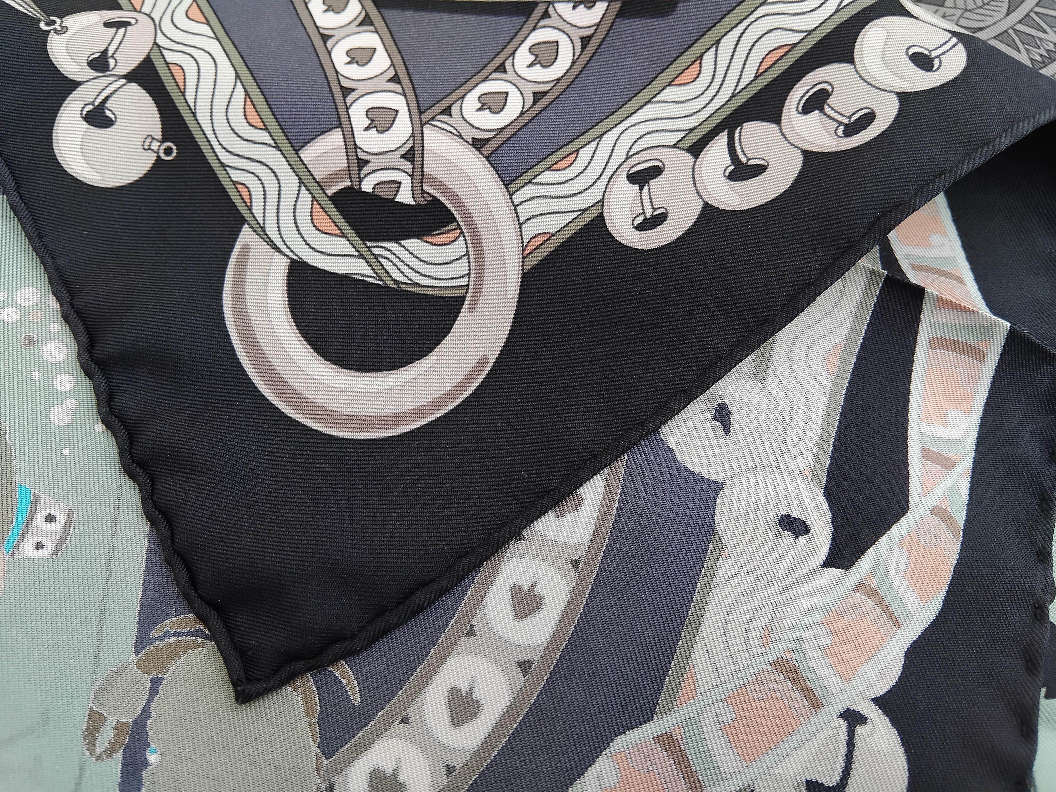Hermès Dame De Coeur Silk Scarf Pierre Marie Black Grey 35' For Sale 8