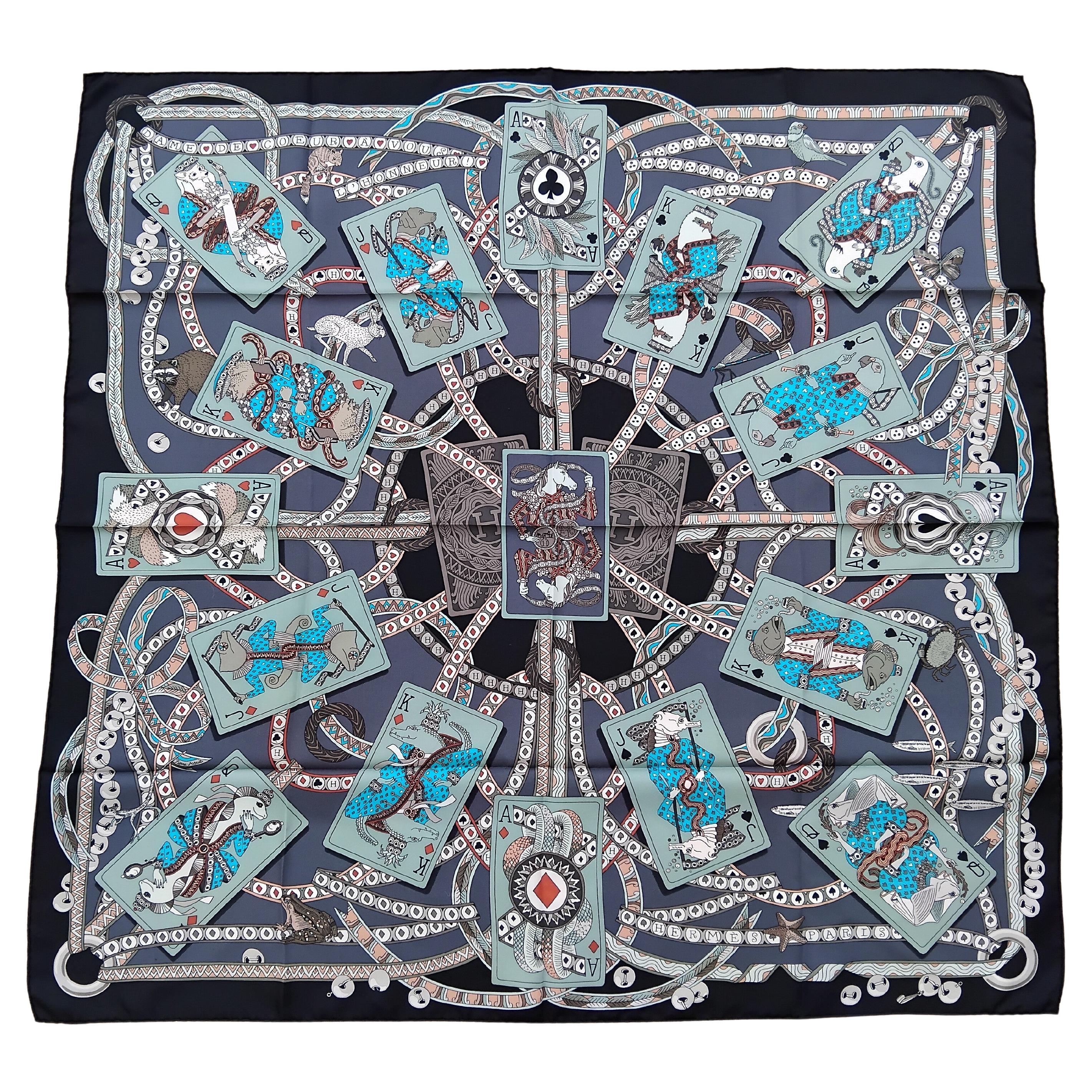Hermès Dame De Coeur Silk Scarf Pierre Marie Black Grey 35' For Sale