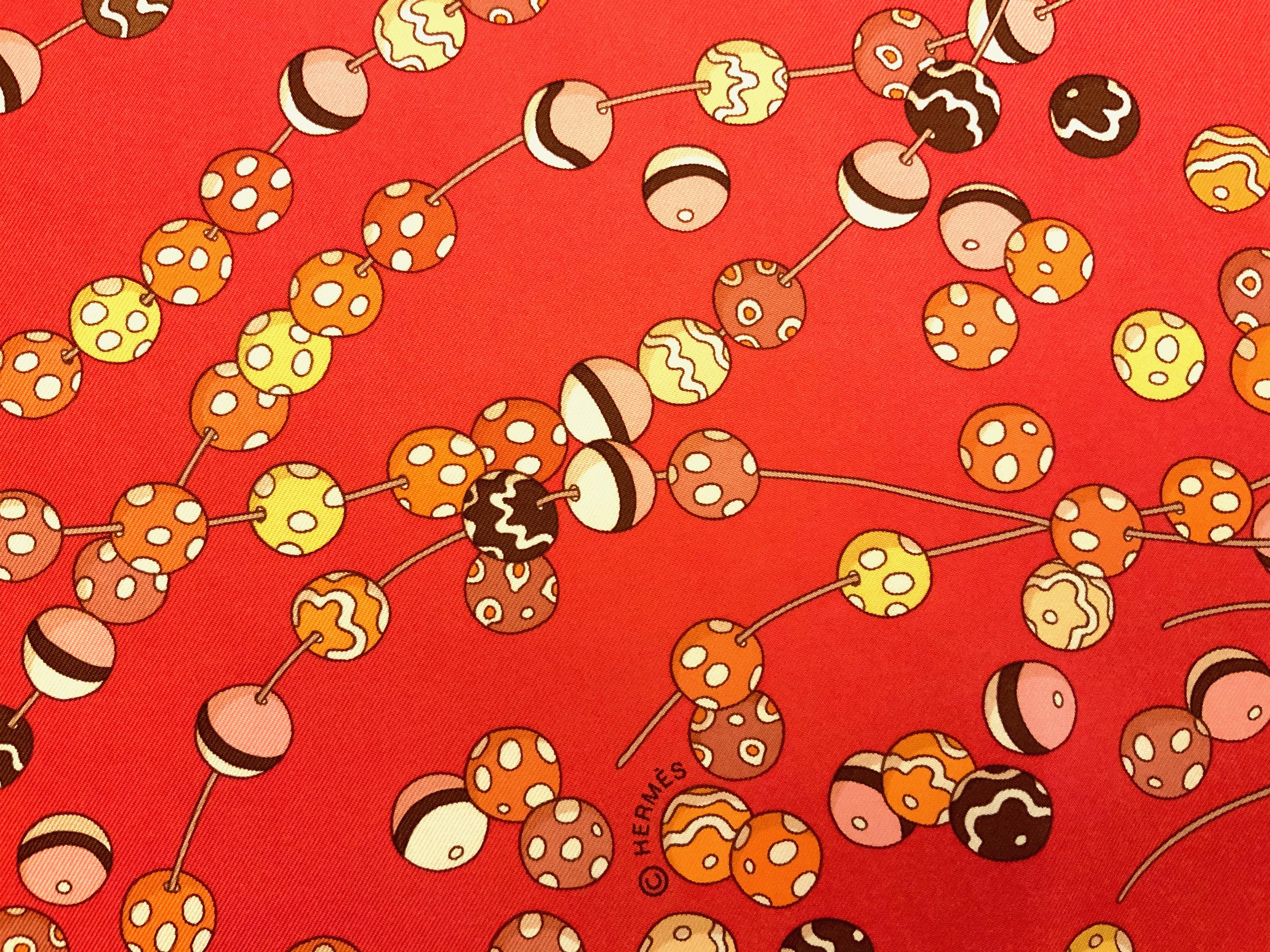 Hermès Dancing Pearls Red Silk Scarf In Good Condition In Geneva, CH