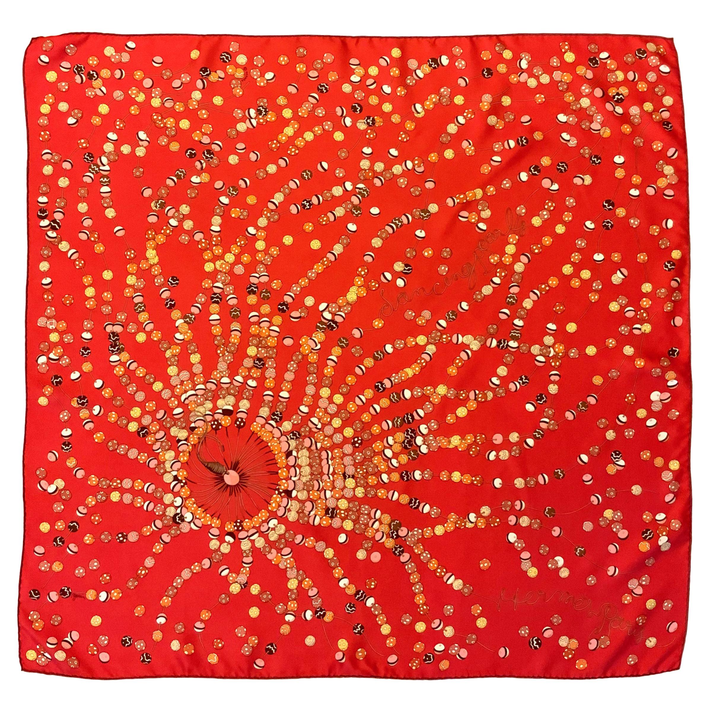 Hermès Dancing Pearls Red Silk Scarf