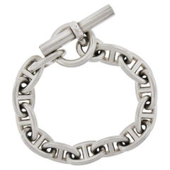 Hermes D'ancre Unisex Sterling Silver Heavy Link Chain Bracelet w/ Toggle Clasp