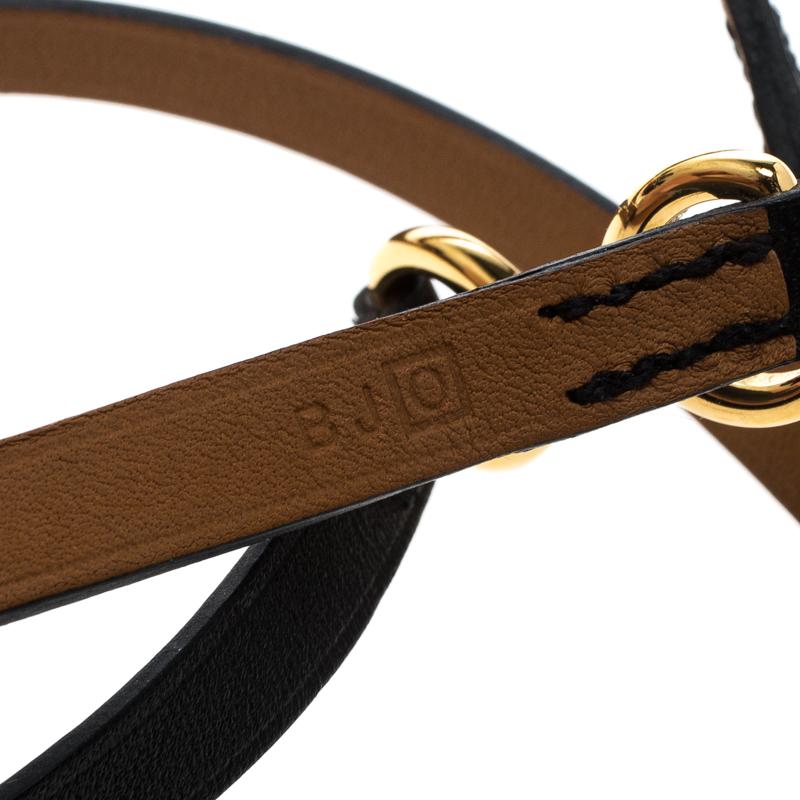 Hermes Dandy Pavane Black Leather Gold Plated Wrap Bracelet S In Good Condition In Dubai, Al Qouz 2