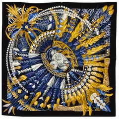 Hermes Danse Pacifique Silk 90cm New Black Feathers and Shells New in Box