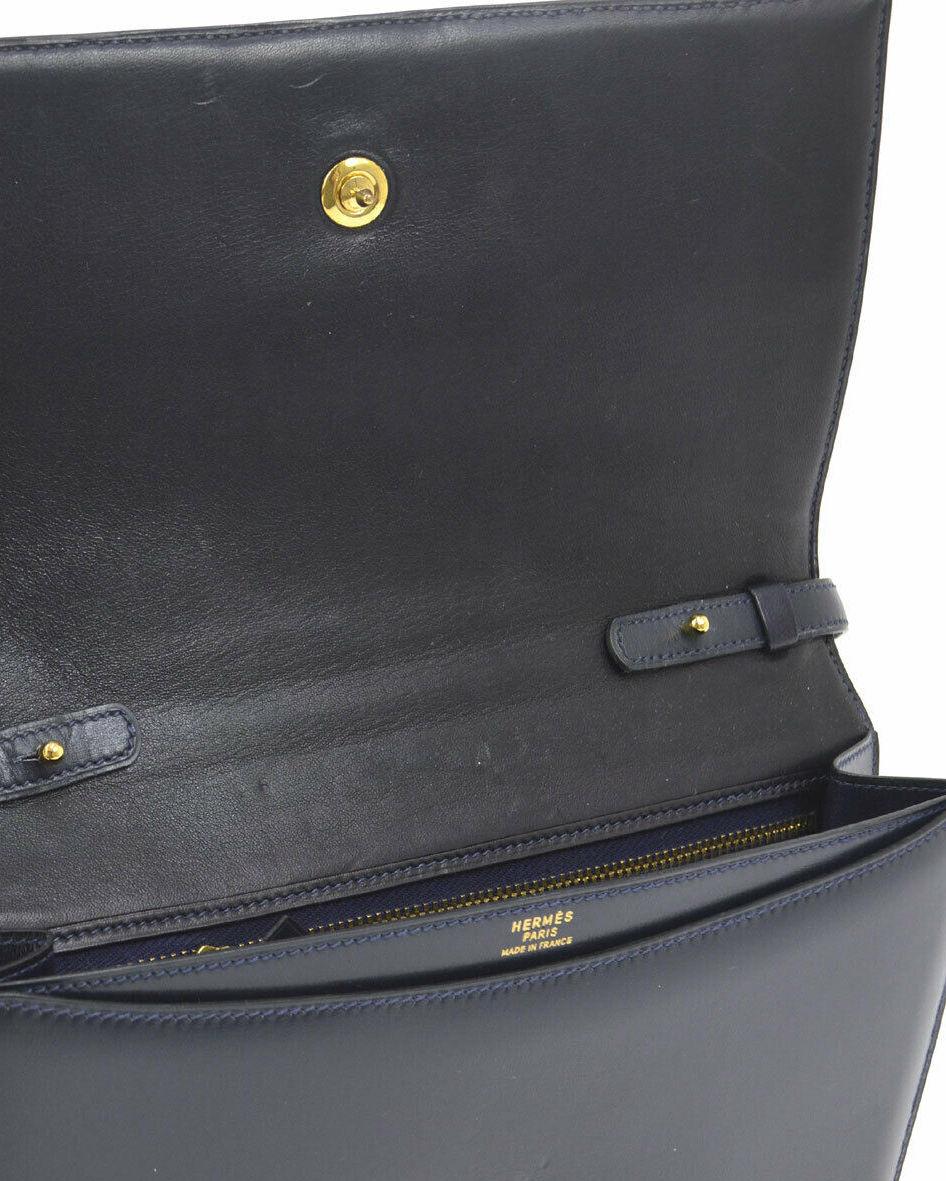 Hermes Dark Blue Leather Gold Charm 2 in 1 Evening Clutch Shoulder Bag 1