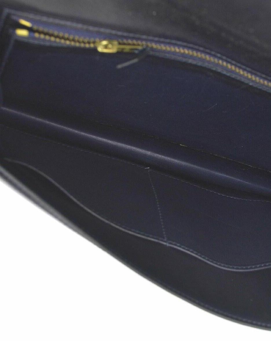 Hermes Dark Blue Leather Gold Charm 2 in 1 Evening Clutch Shoulder Bag 2
