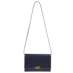 Hermes Dark Blue Leather Gold Charm 2 in 1 Evening Clutch Shoulder Bag