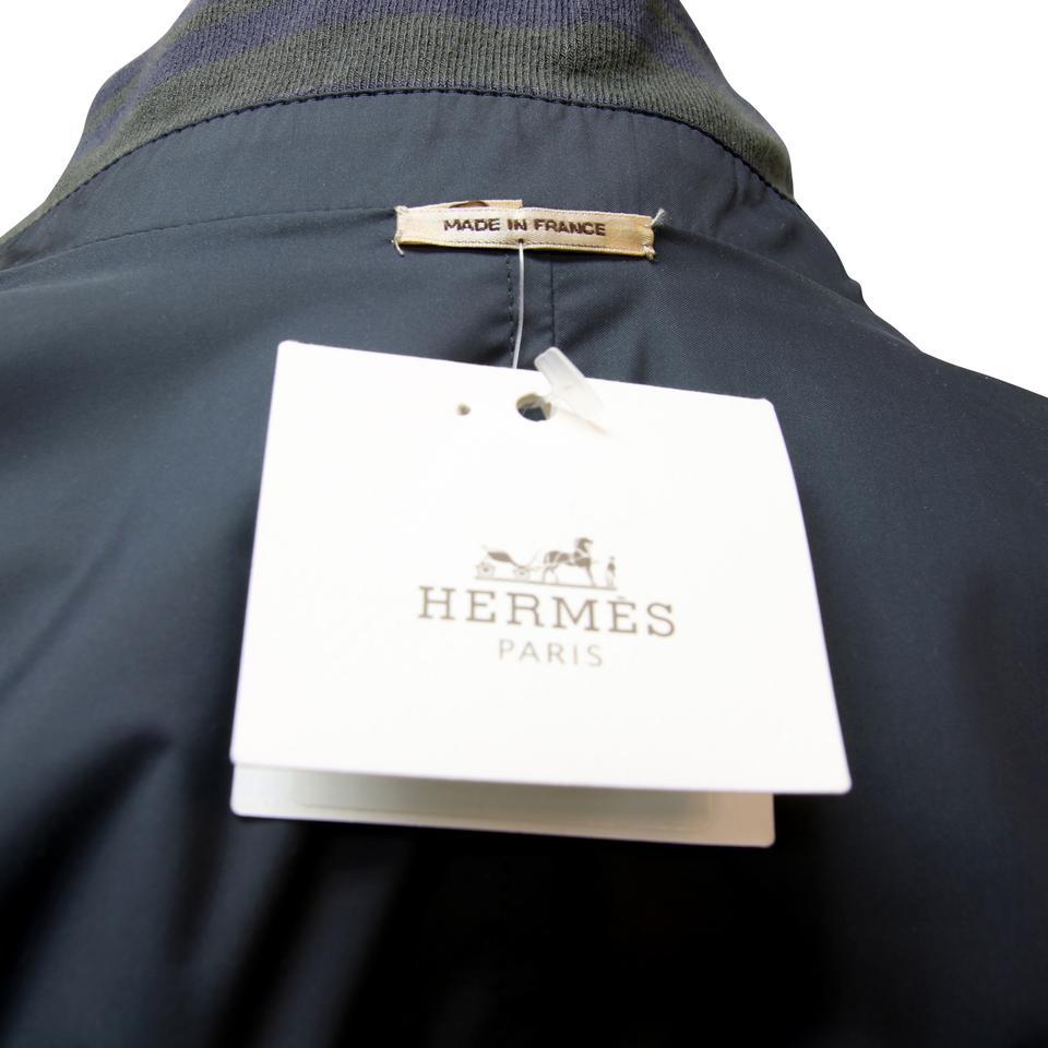 Hermes Dark Blue Signature Leather Reversible Bomber With Knit Trim 48 Jacket For Sale 2