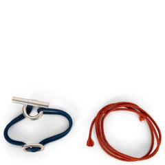 HERMES dark blue silk cord SKIPPER GM CHAINE D'ANCRE Bracelet Sterling