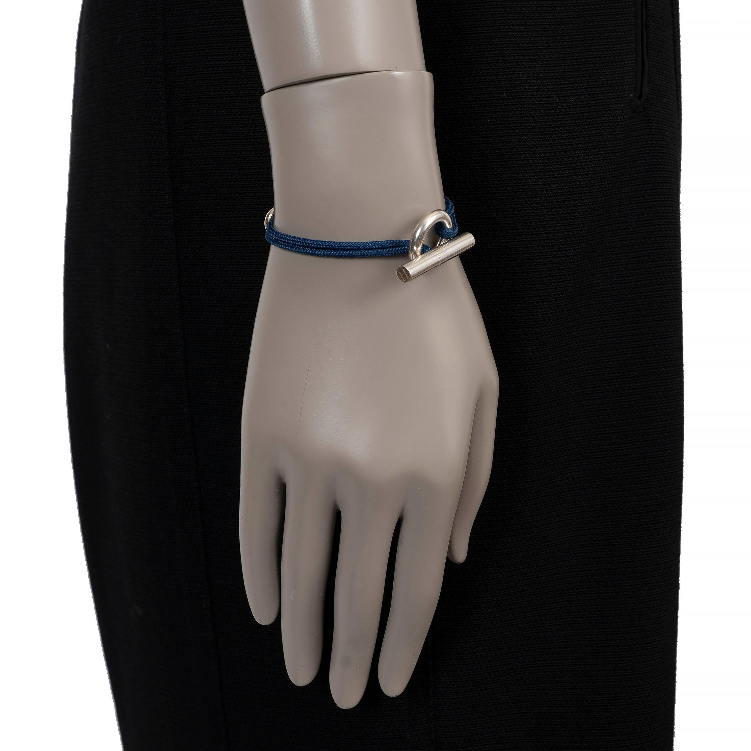 HERMES - Bracelet SKIPPER GM CHAINE D'ANCRE - Cordon de soie bleu foncé - Argent massif en vente 1