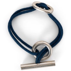 HERMES dark blue silk cord SKIPPER GM CHAINE D'ANCRE Bracelet Sterling