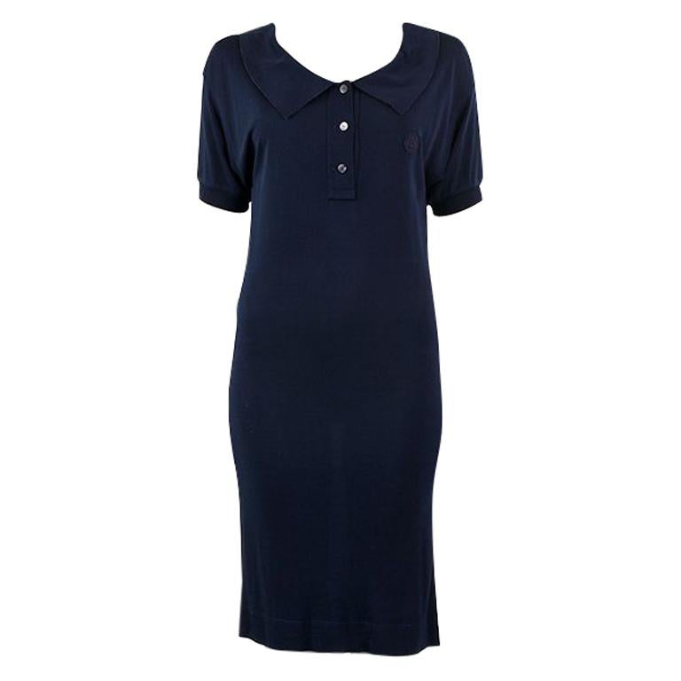 HERMES dark blue viscose Short Sleeve Knit Dress 36